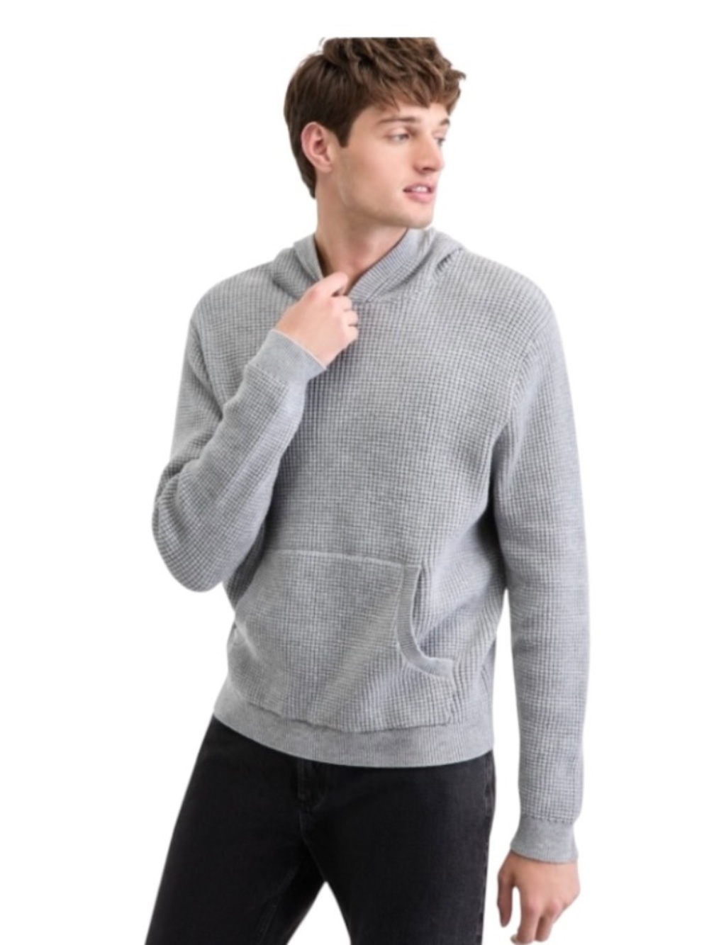 Sun + Stone Men's Waffle-Knit Pullover Hoodie, Pewter Size M - NWT